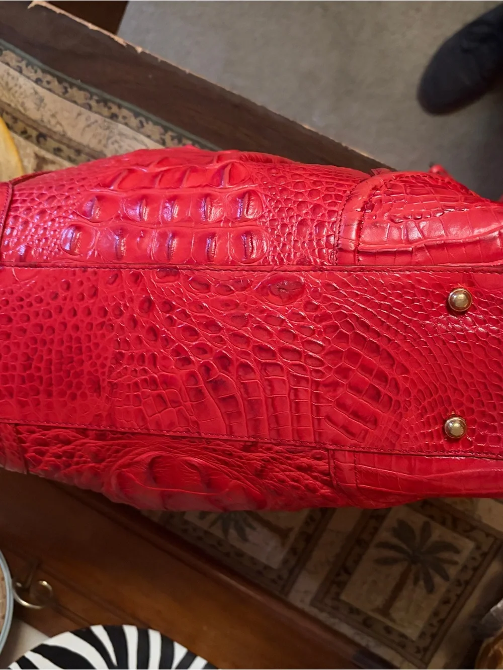 Brahmin Red Croc-Embossed Satchel with Gold Hardware